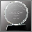 round beveled circle crystal award on black base
