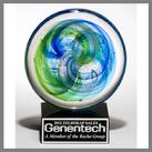 disk clear green blue swirl art glass award made by hand