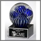 sea anemone blue white clear art glass award made by hand