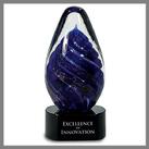tear drop blue gold glitter sparkle art glass award made by hand