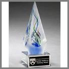 triangle arrow frosted blue green clear swirl art glass award made by hand